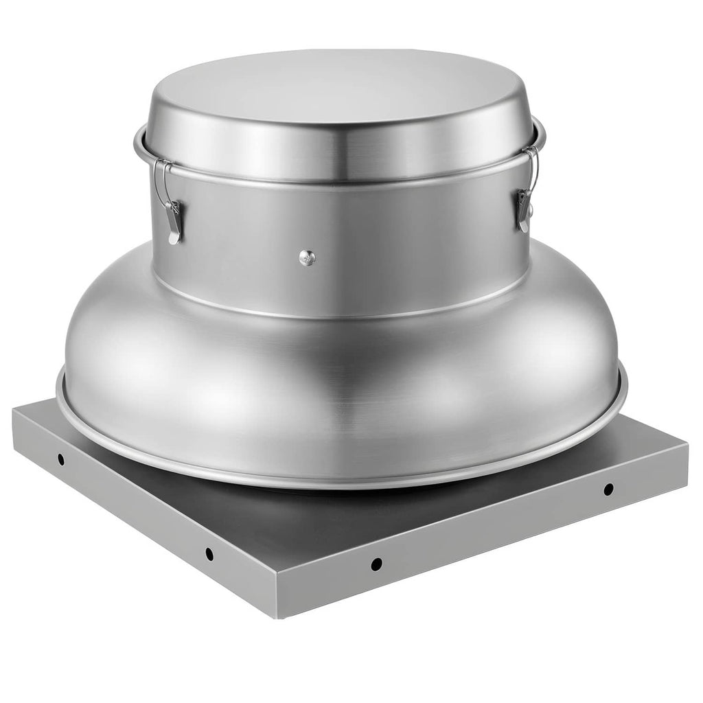 Metal roof exhaust fan attic vent with flared hood and square mounting base