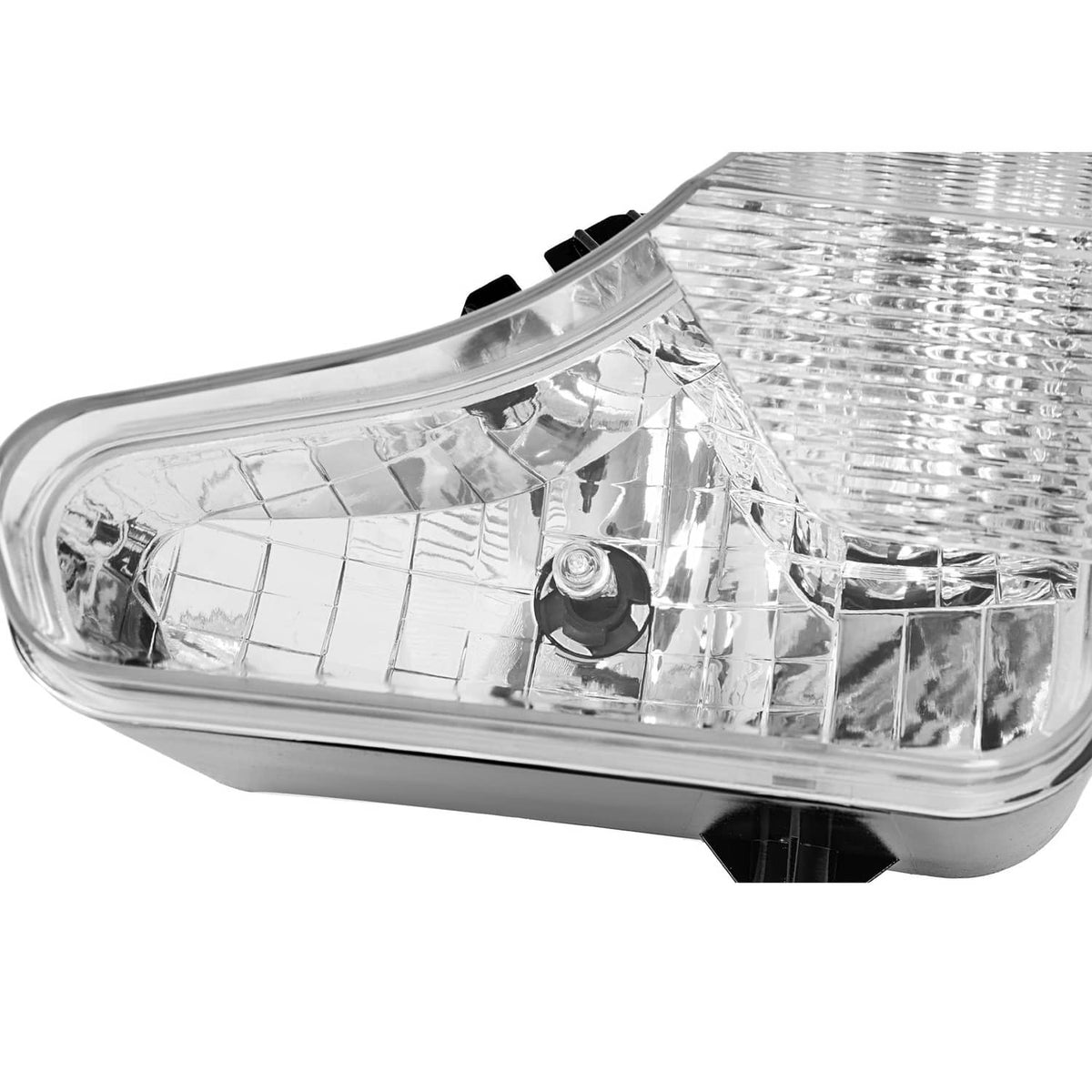 Right headlight lamp with clear lens, internal reflector, and center bulb holder