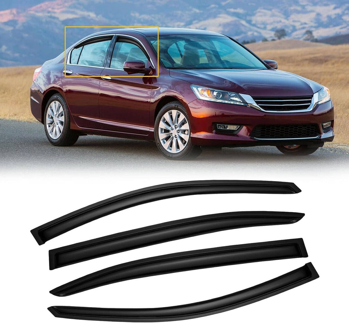 Set of black window visor rain guards for sedan side windows