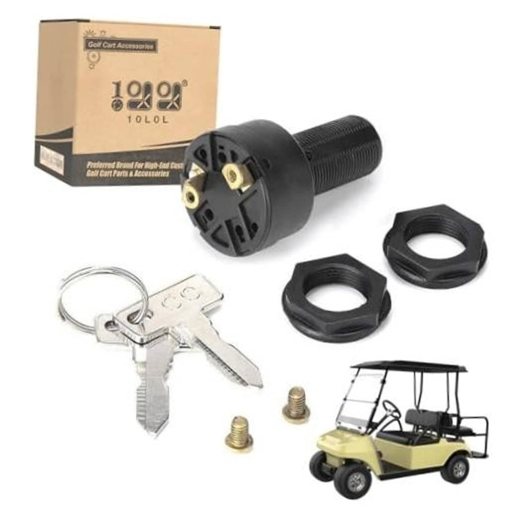 Golf cart ignition key switch with keys and mounting hardware, black housing kit