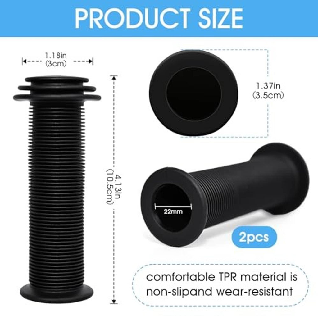 Black ribbed TPR handlebar grips, 22mm inner opening, with end plugs