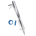 Long handled bulb planter tool with blue funnel and stainless-steel shaft