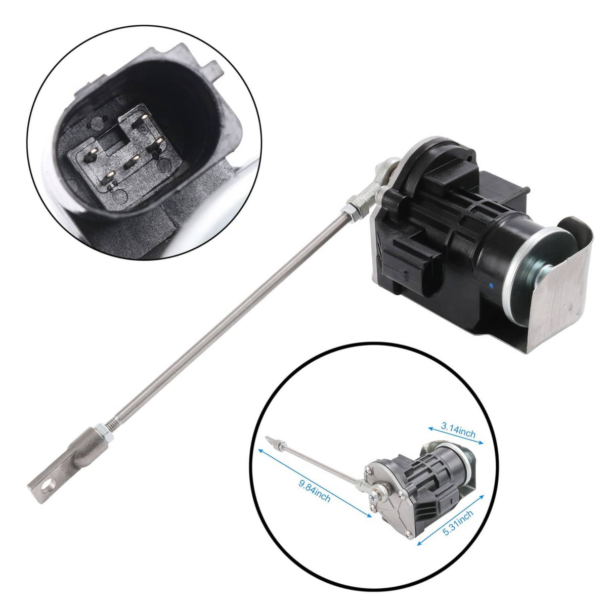 Turbo wastegate actuator with attached electrical connector and metal rod
