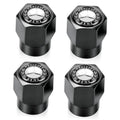 Set of black tire valve stem caps with Mercedes-Benz logo emblems, hex-style finish