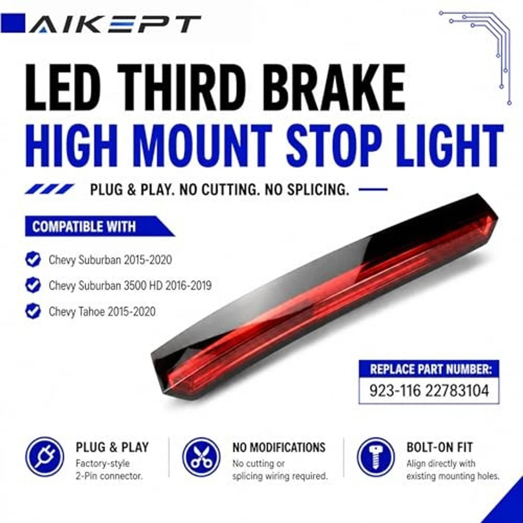 LED high mount stop light bar with red lens and black housing