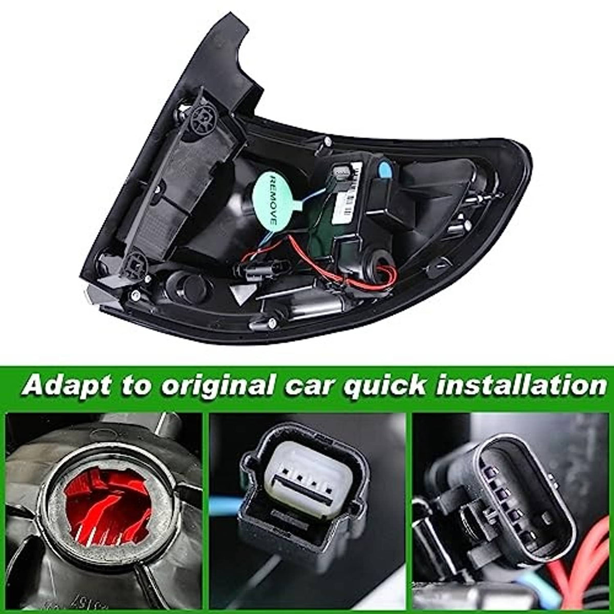 Disassembled right tail light components with wiring harness and internal circuit parts