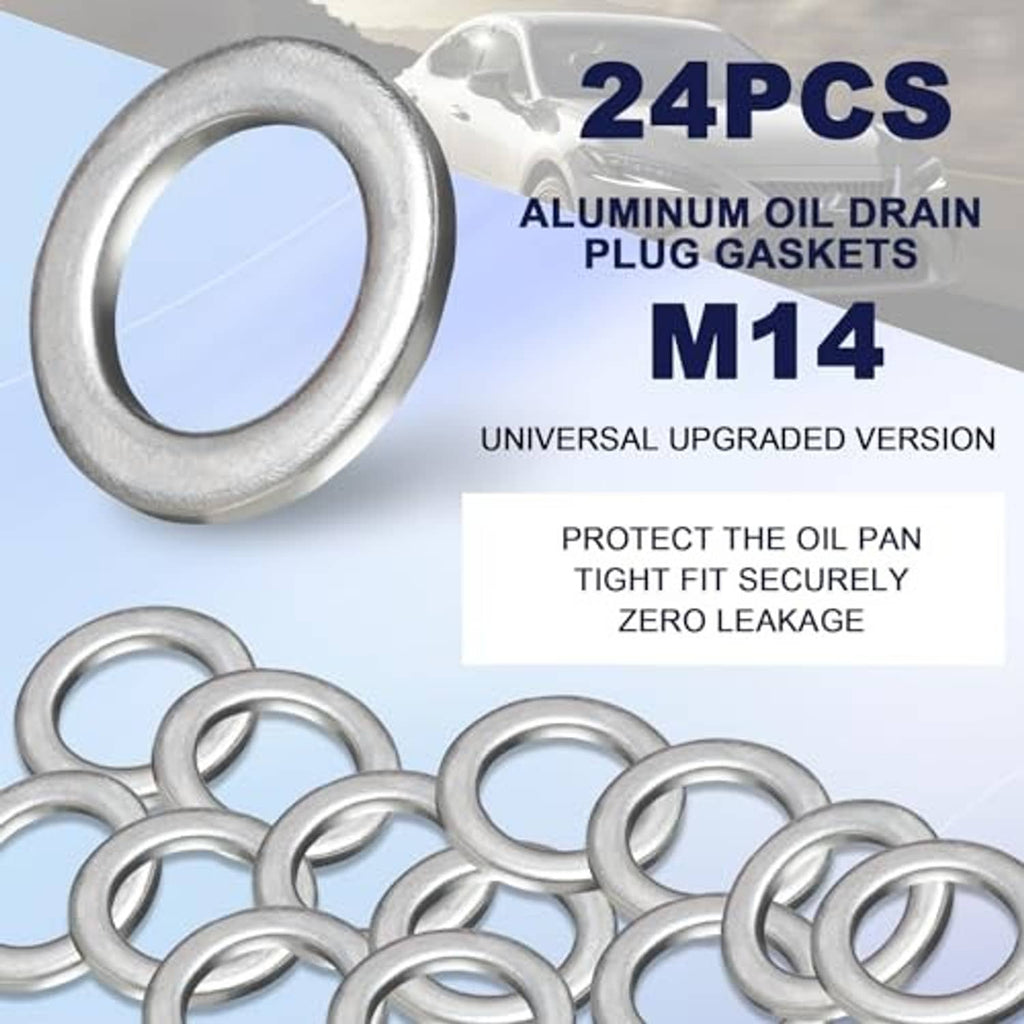 M14 oil drain plug gasket, silver metal ring with inner opening and stacked washers