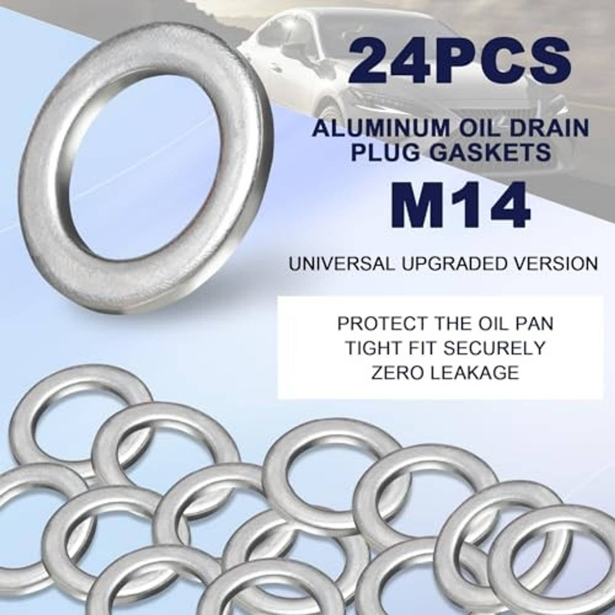 M14 oil drain plug gasket, silver metal ring with inner opening and stacked washers