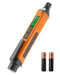Orange handheld natural gas leak detector with LCD display and black end cap.