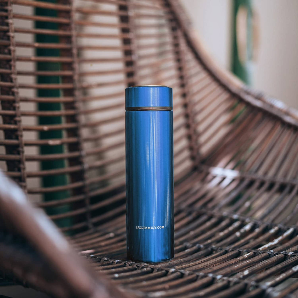 Blue insulin travel cooler case on a hammock surface