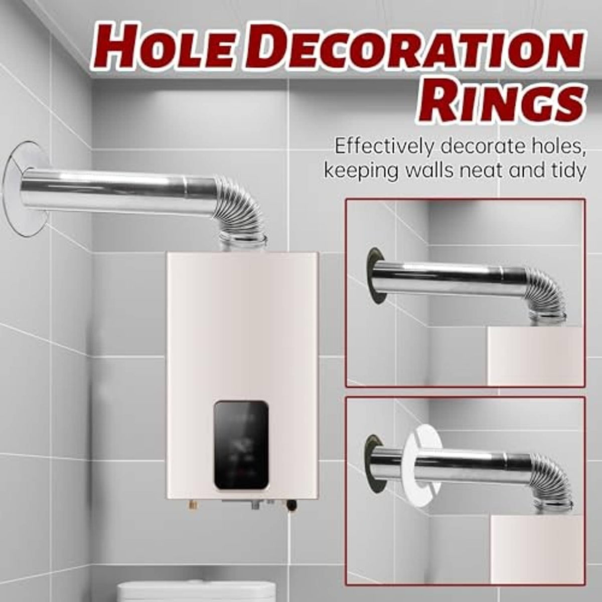 Hole decoration rings for neat stainless exhaust vent pipe openings