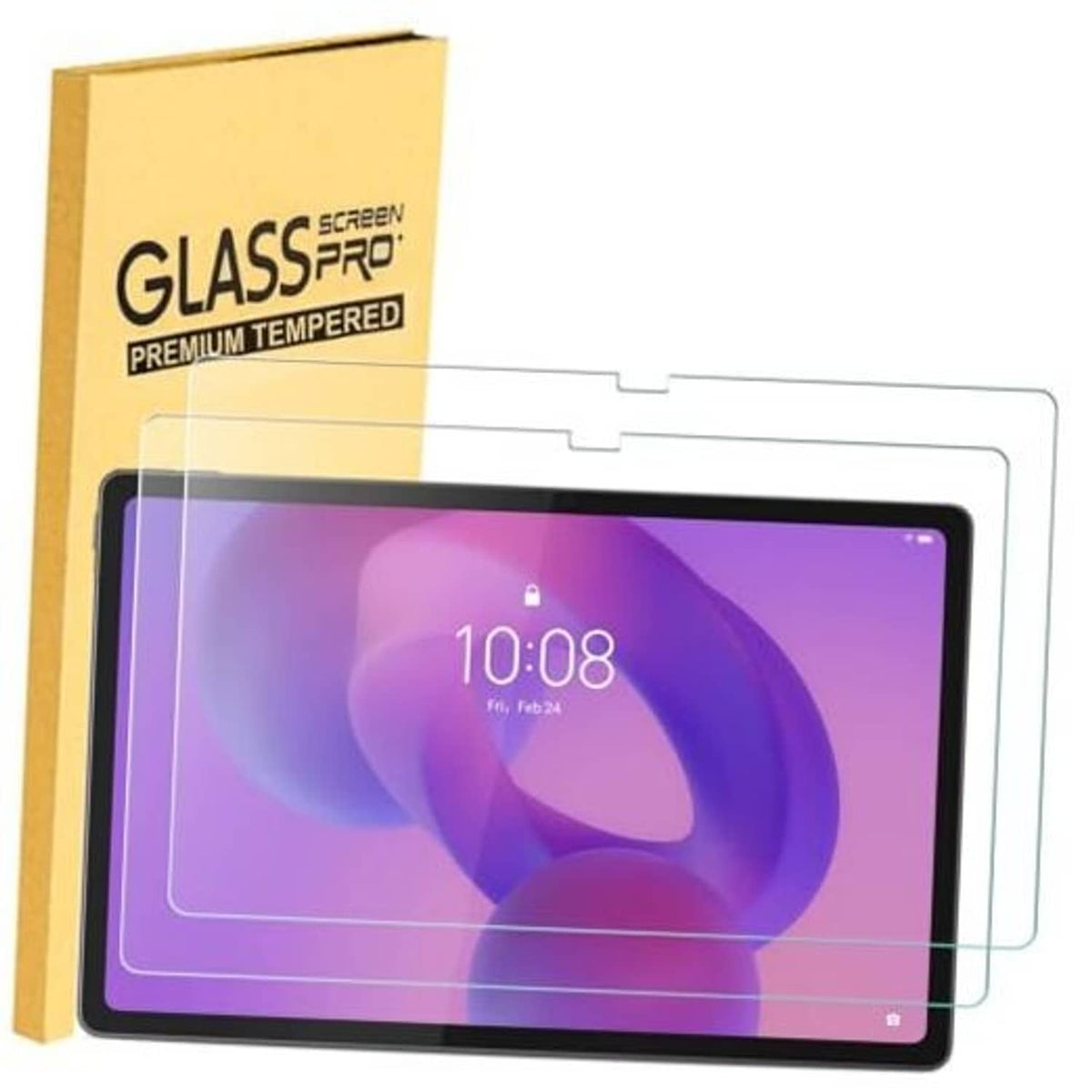 Tempered glass screen protector set with two sheets on a tablet display