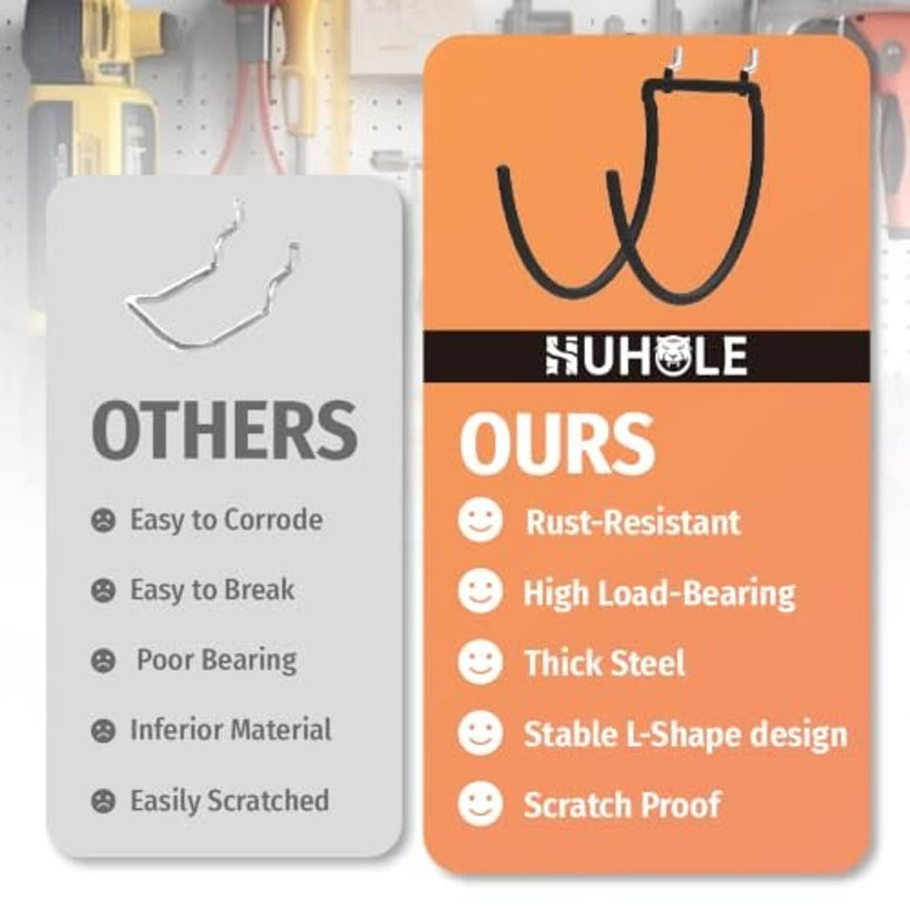 Vinyl-coated pegboard utility hook, U-shaped double arm with mounting pins