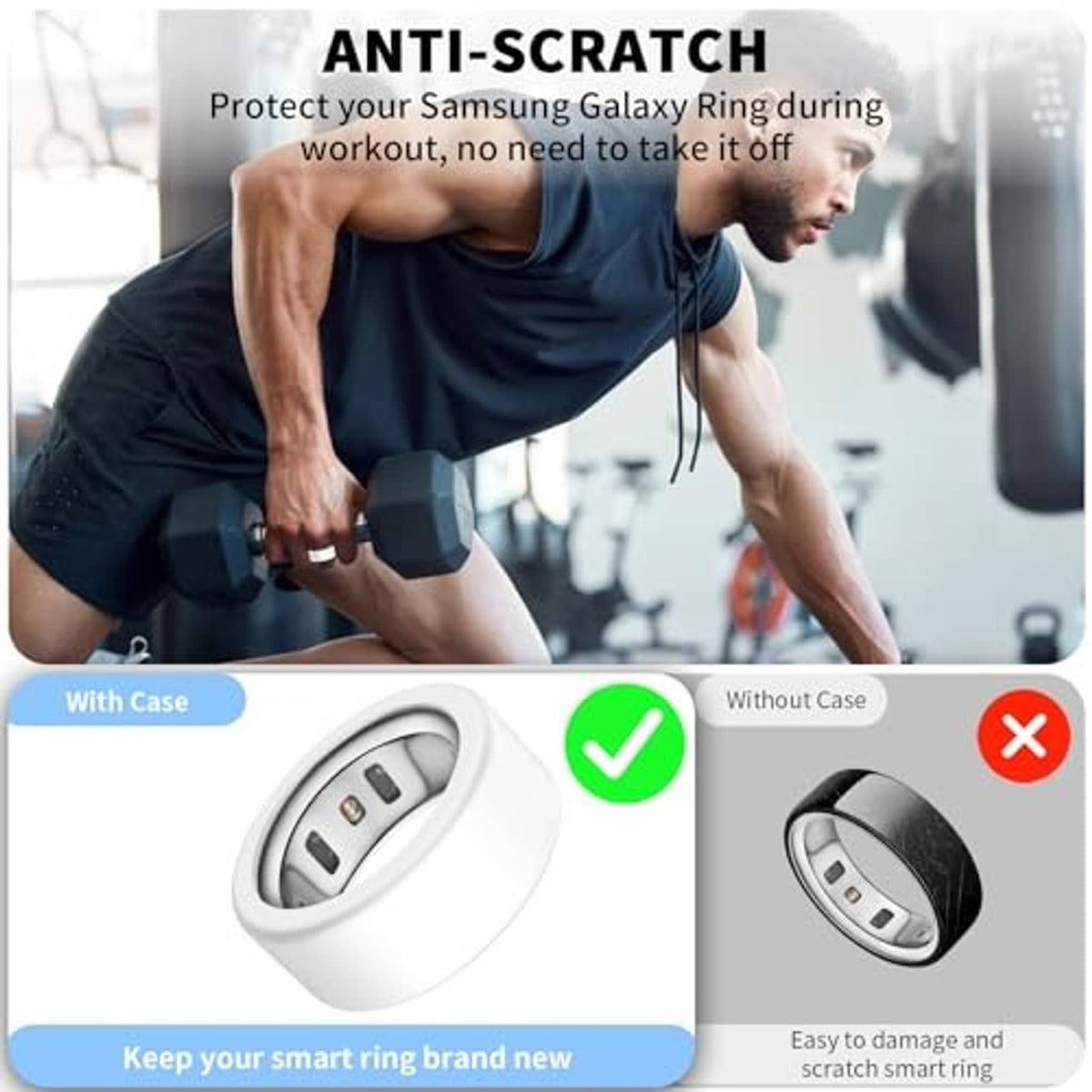 White silicone smart ring cover with inner sensor window for scratch protection
