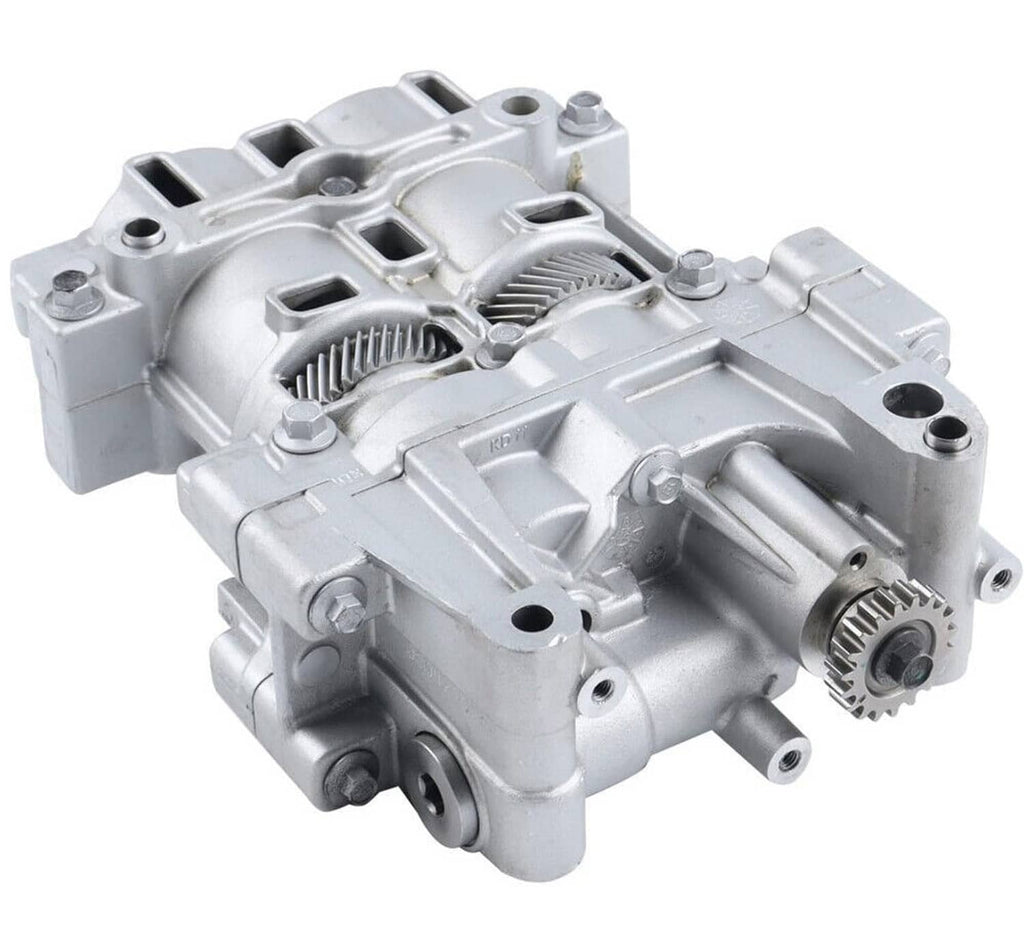 Silver oil pump balance shaft housing with gear assembly and oil passages