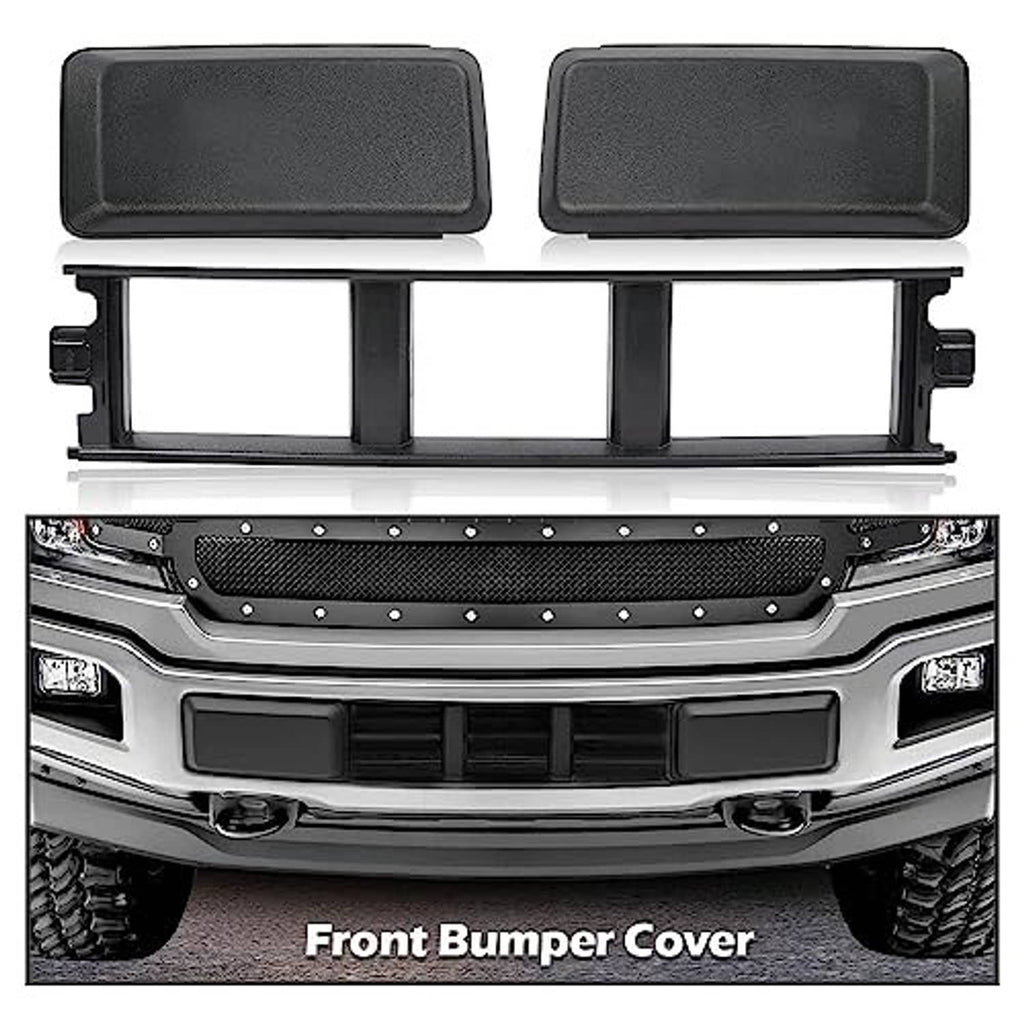 Front bumper grille trim cover panel set with textured black inserts