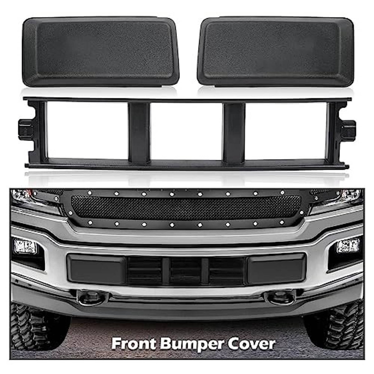 Front bumper grille trim cover panel set with textured black inserts