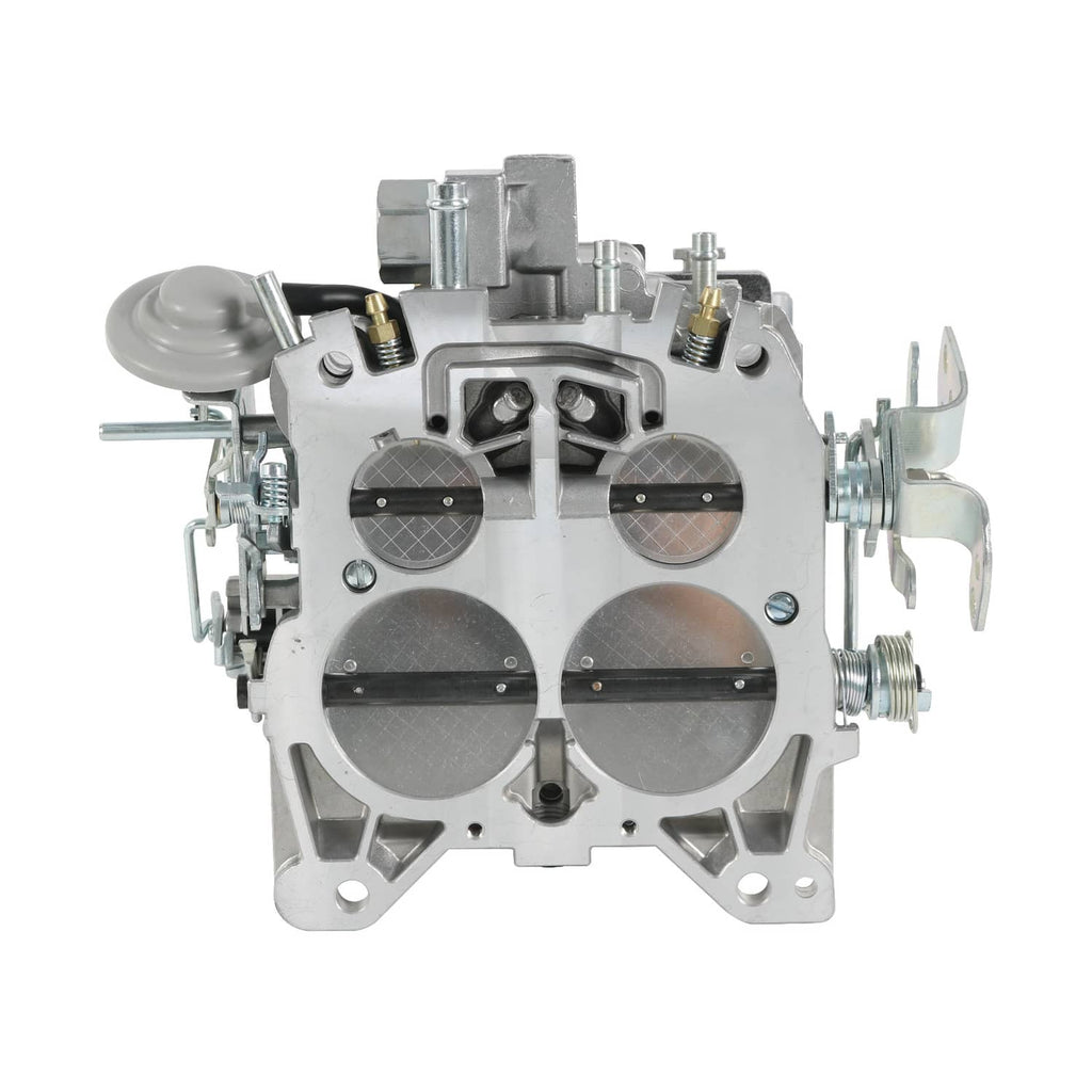 4-barrel carburetor front view with four intake bores and adjuster screws