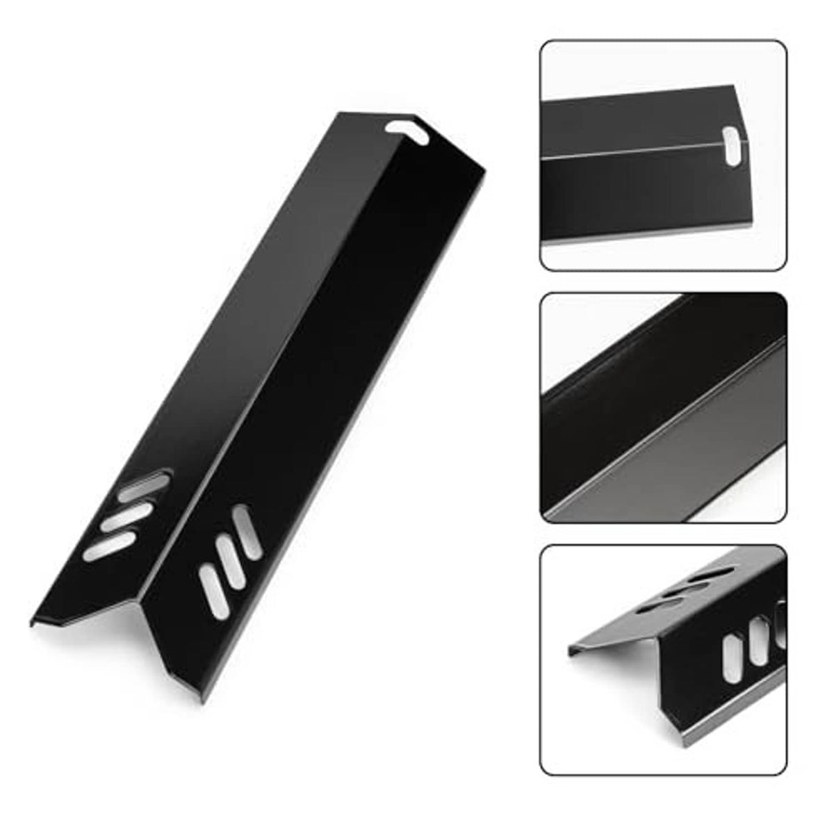 Black rectangular heat plate with vent slots; angled close-up of replacement part