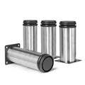Set of four stainless steel adjustable furniture legs with black rubber bases