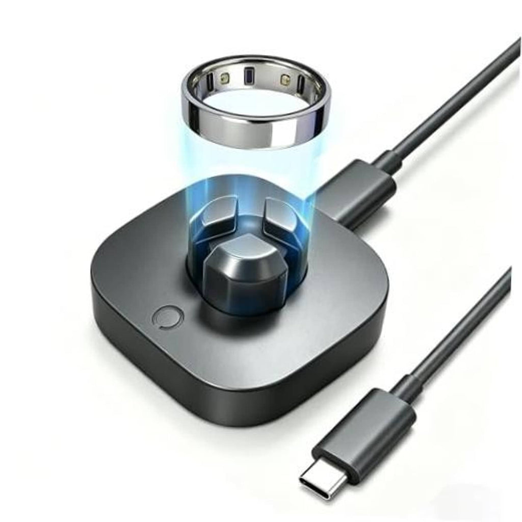 Ring charging dock with reflective cradle and USB-C cable