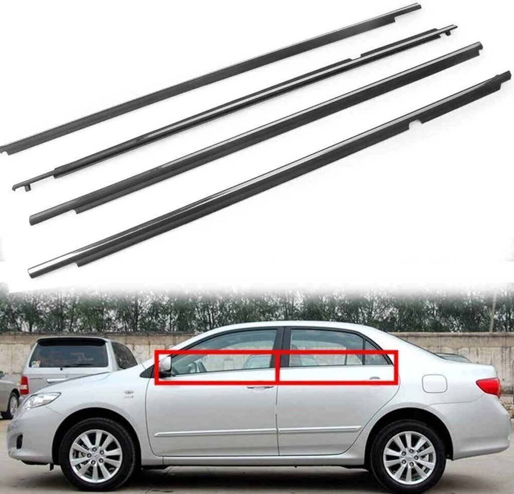 Black door window weatherstrip seal trims for side windows, four pieces
