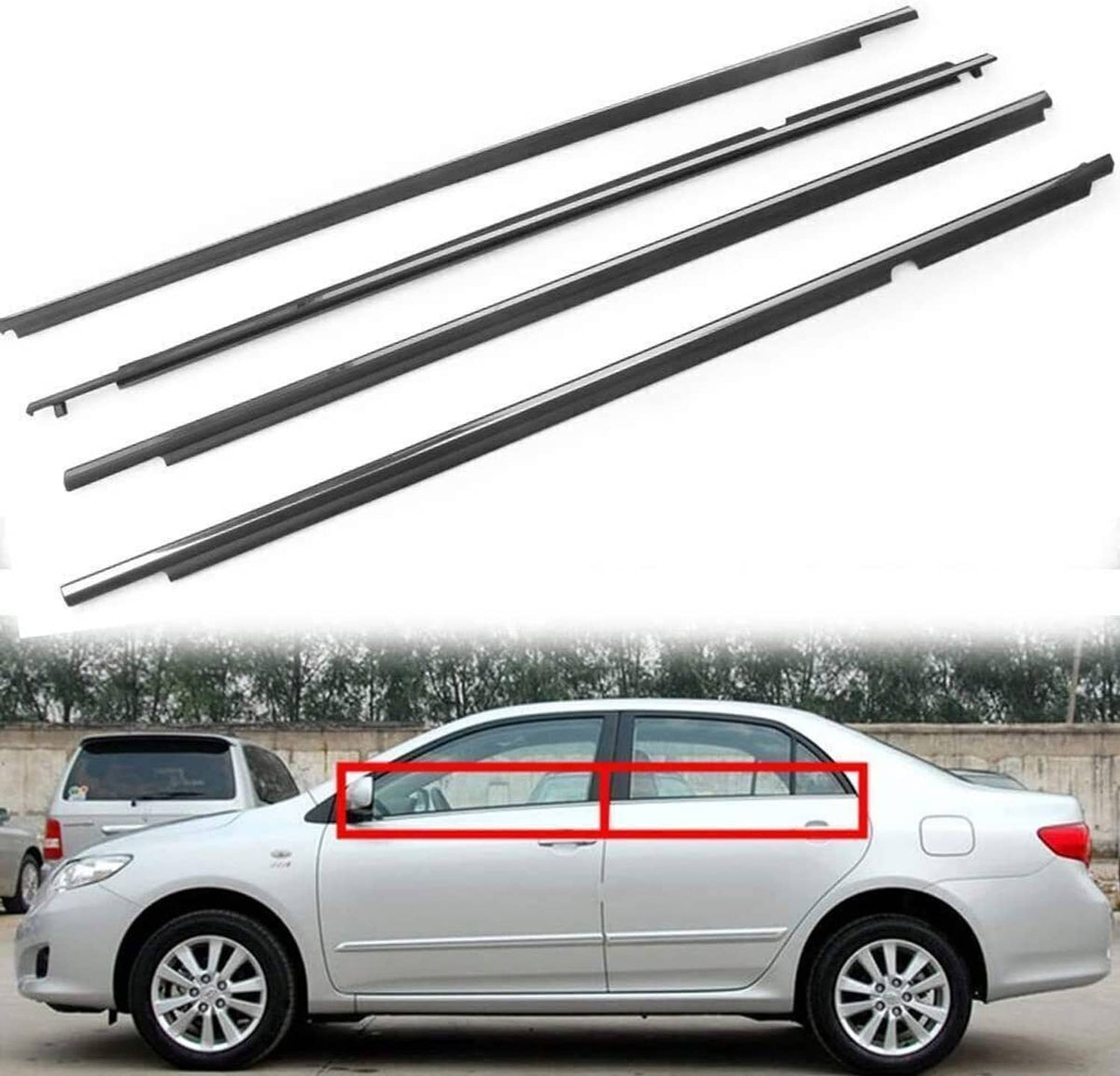 Black door window weatherstrip seal trims for side windows, four pieces