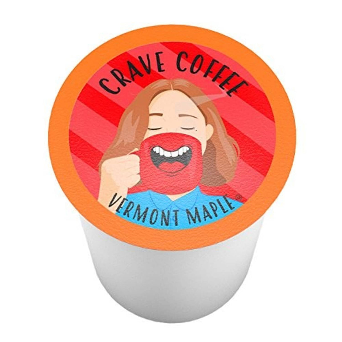 Single Vermont maple flavored coffee pod with illustrated logo on top