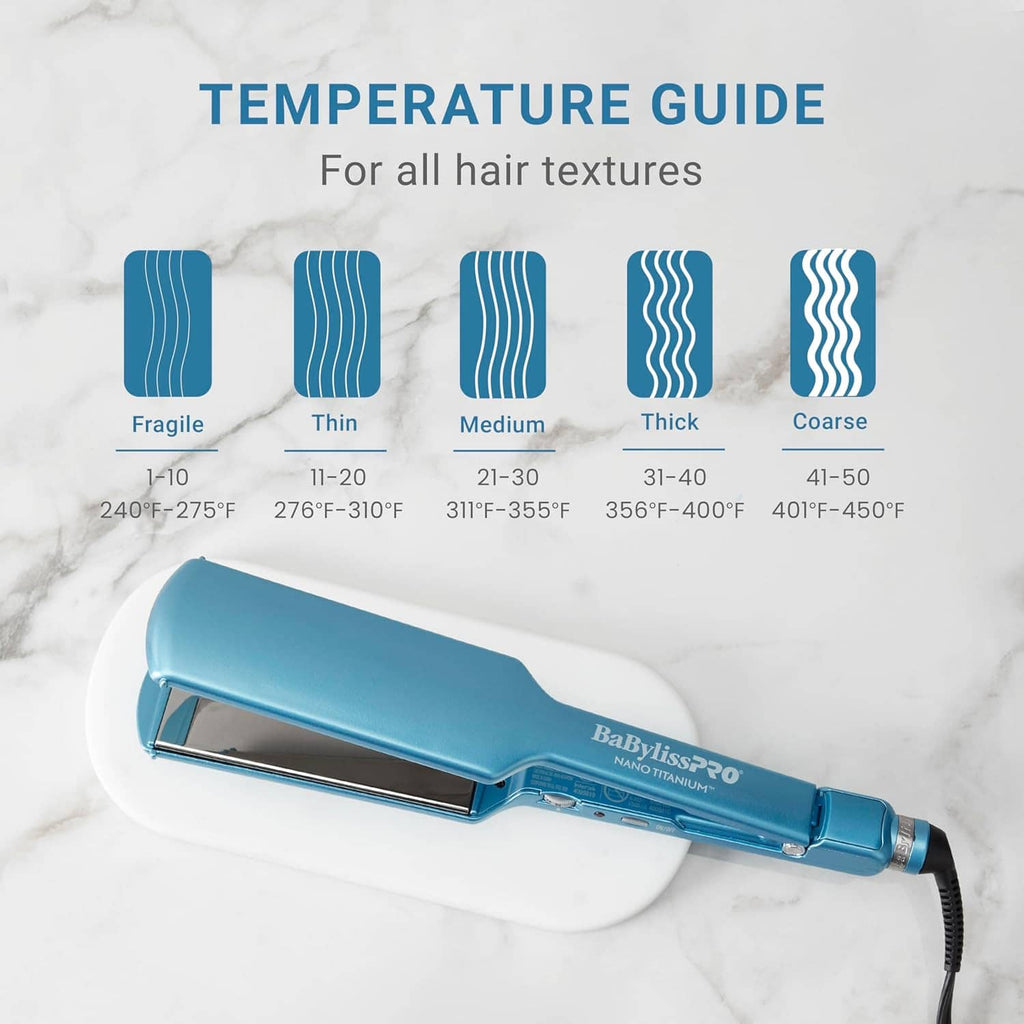 BabylissPRO nano titanium flat iron with adjustable temperature settings for hair types