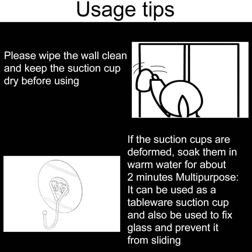 Transparent suction cups in an instruction-style usage infographic layout
