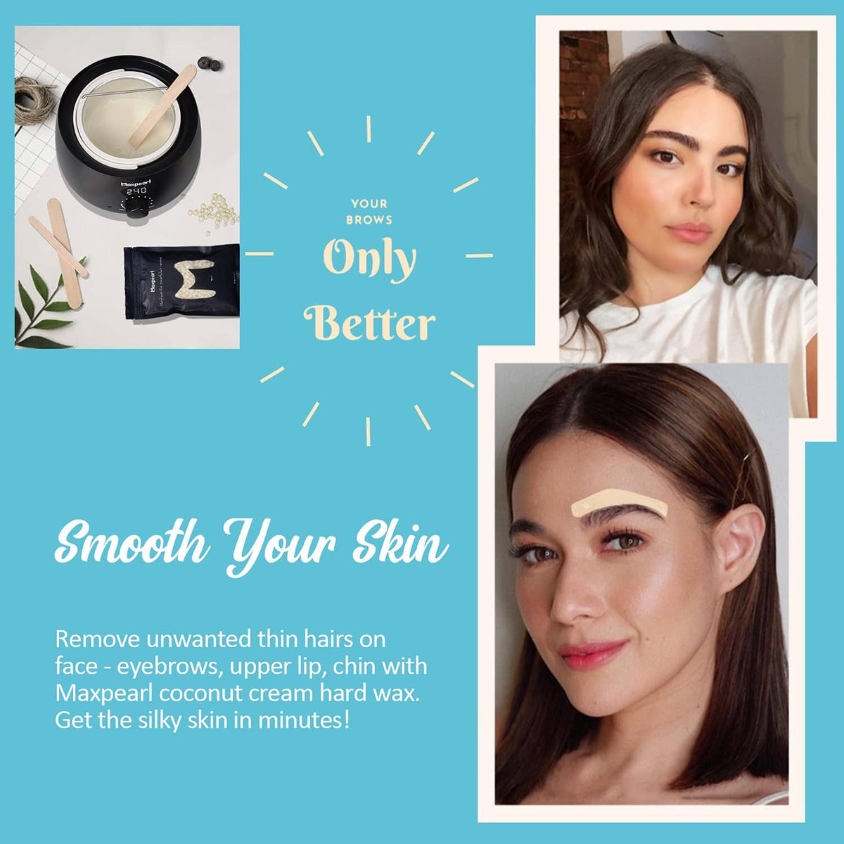 Facial waxing result showing smooth eyebrow area on a woman