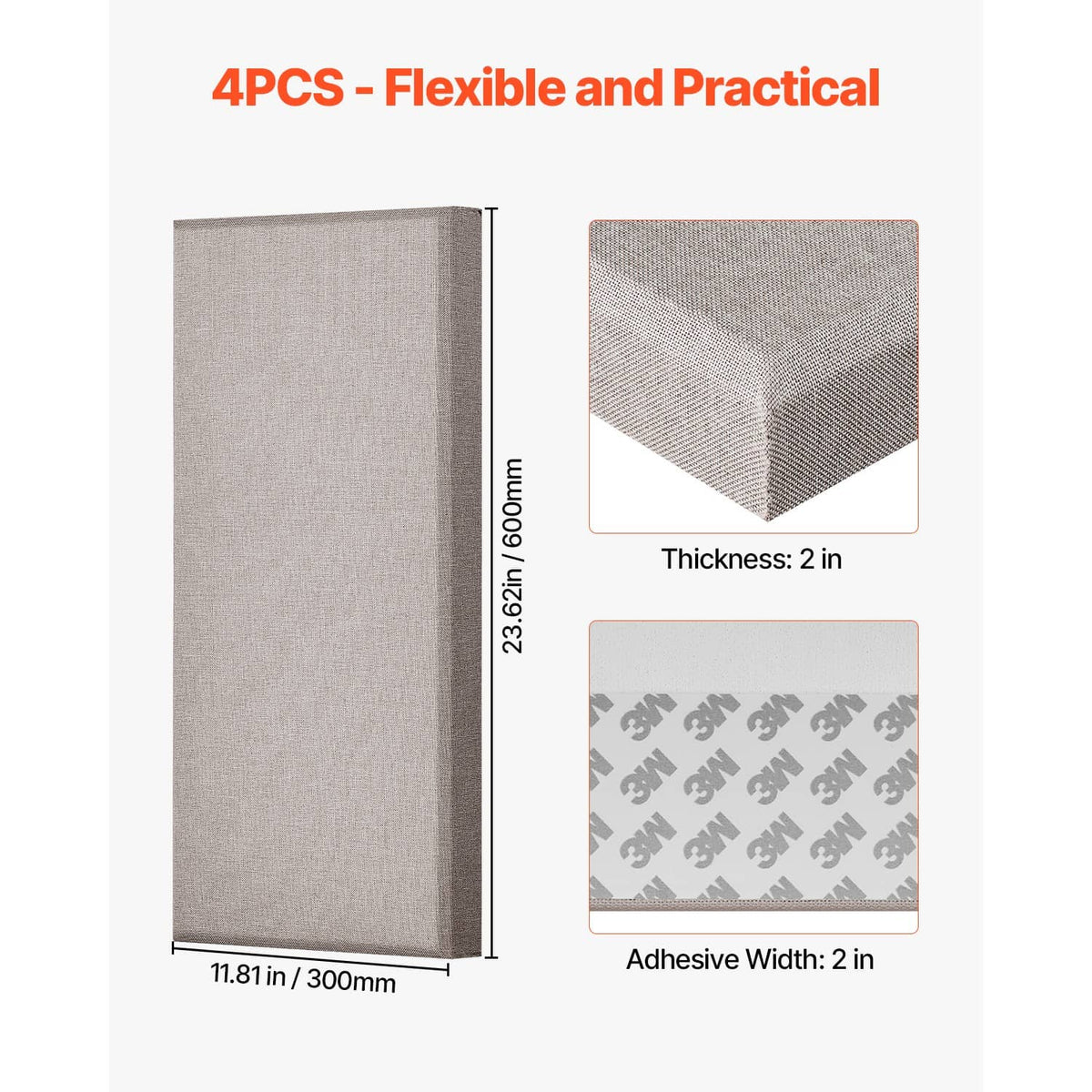 Camel acoustic wall panels, 2 in thick rectangular fabric boards with adhesive strips