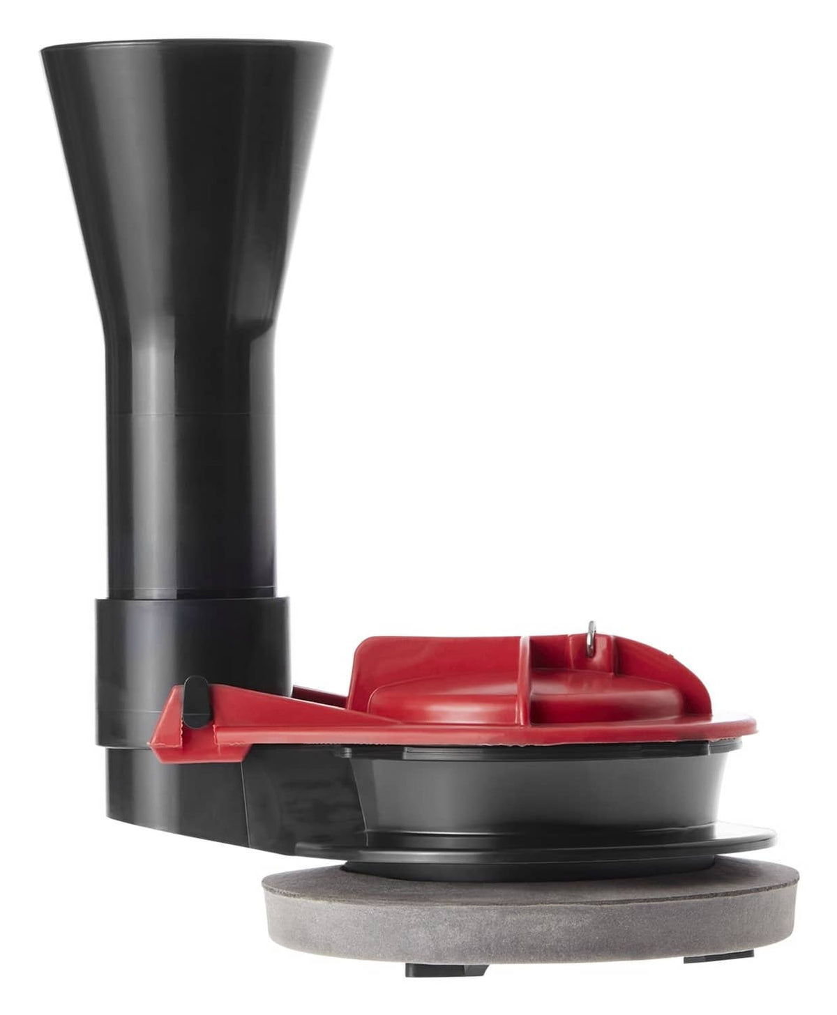 Flush valve kit with red and black components and grey base ring
