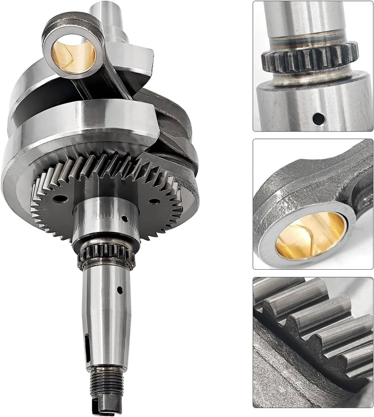 ATV crankshaft with connecting rod end bearing and gear teeth detail