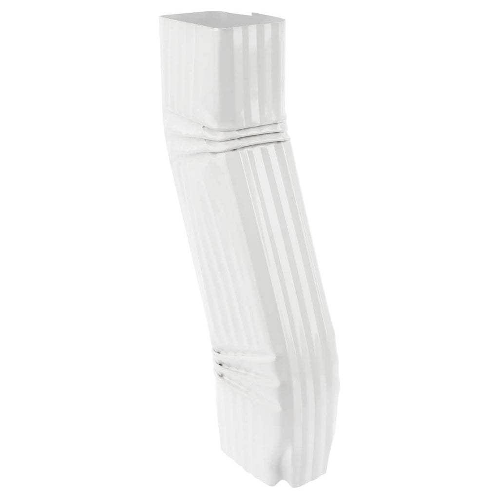 White S-shaped downspout elbow, 2 in fitting, offset zigzag connector piece