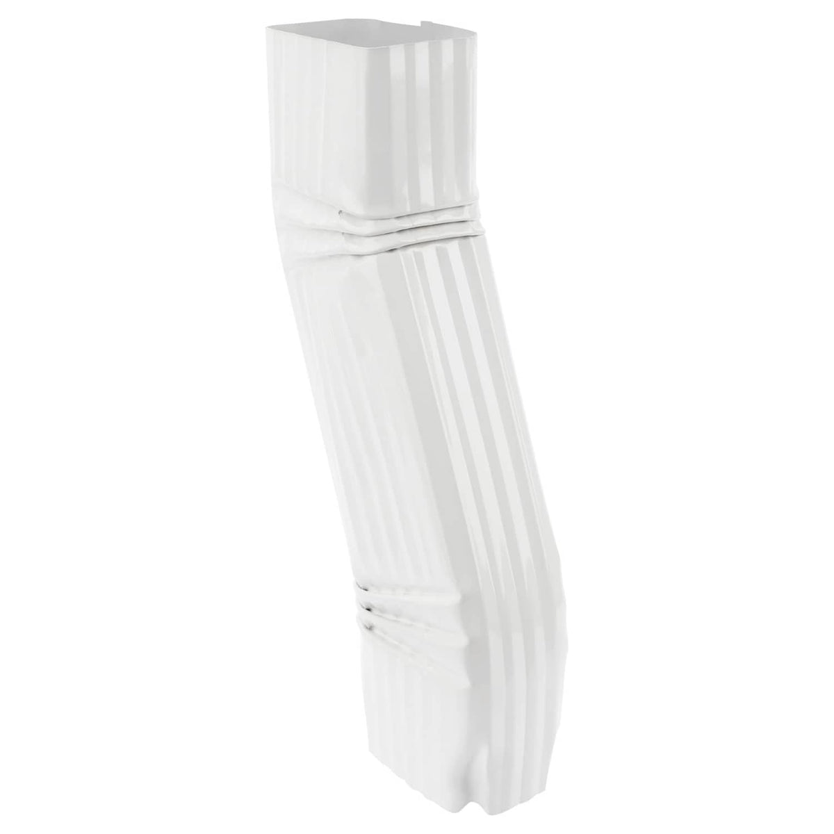 White S-shaped downspout elbow, 2 in fitting, offset zigzag connector piece