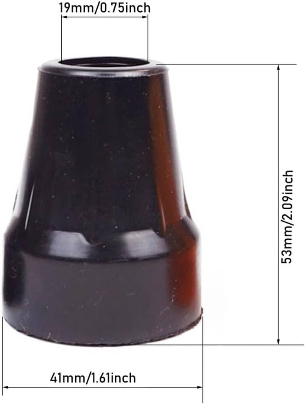Crutch tip rubber end cap with rounded base and stem, black, tread underside