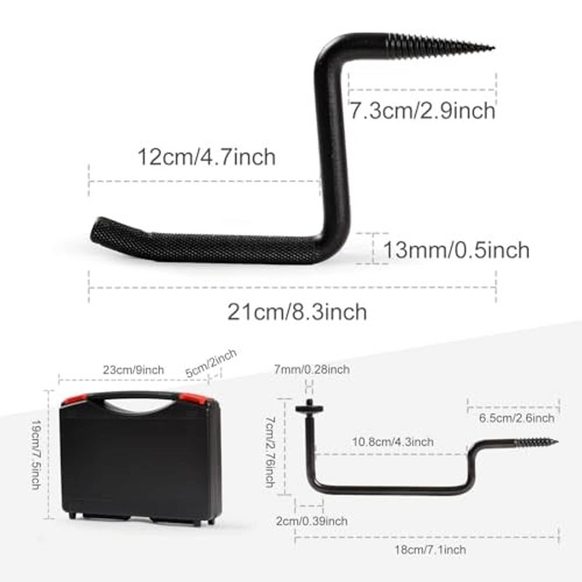 Single black screw-in tree step with size labels plus gray storage case