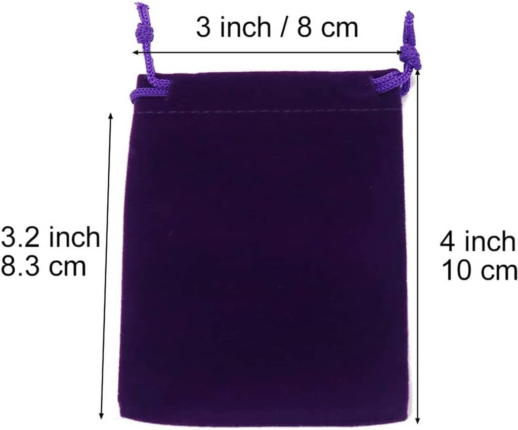 3 in x 4 in purple velvet drawstring pouch with stitched top ties