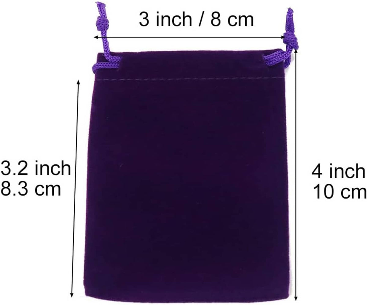 3 in x 4 in purple velvet drawstring pouch with stitched top ties