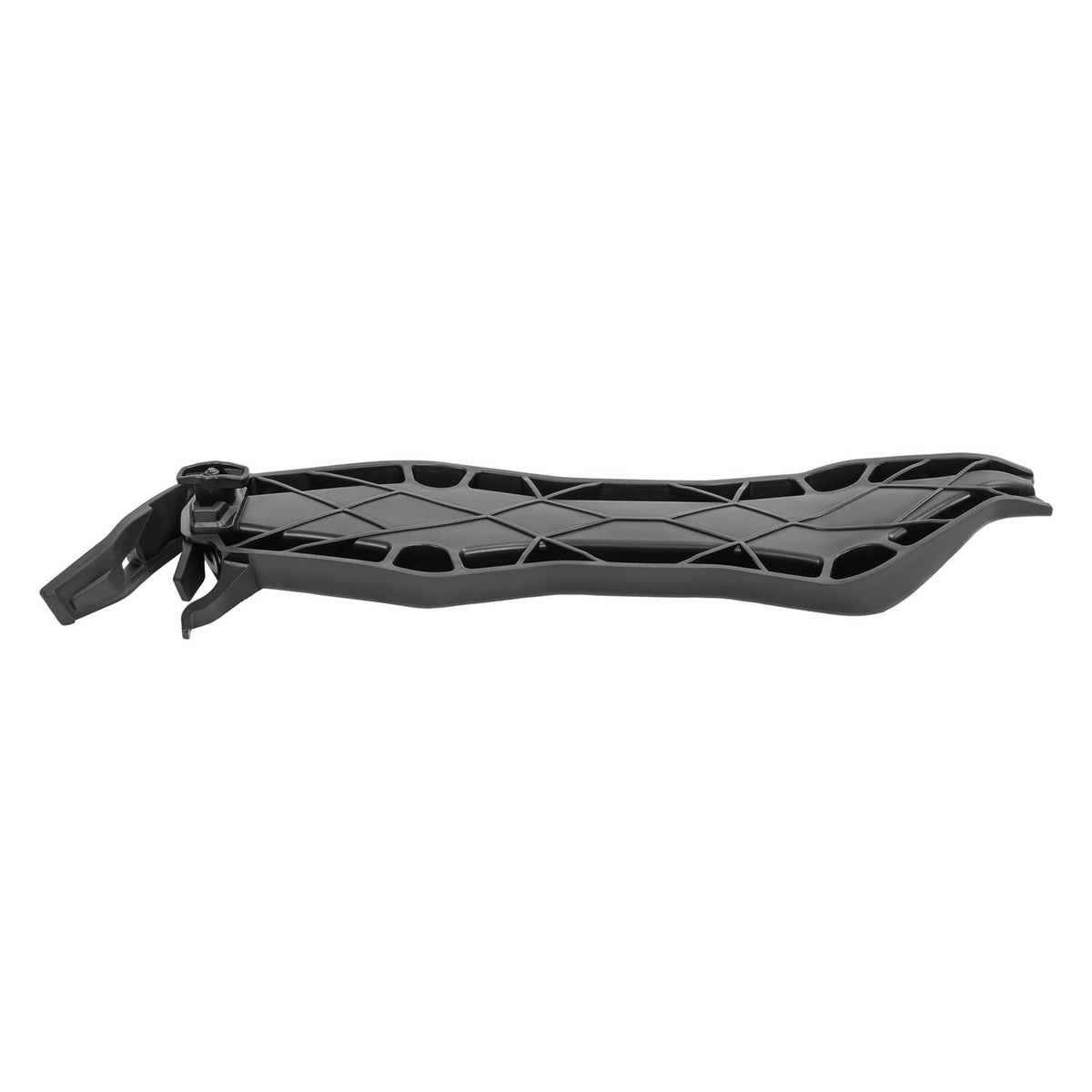 Black plastic fuel caddy base kit with mounting bracket and textured grid