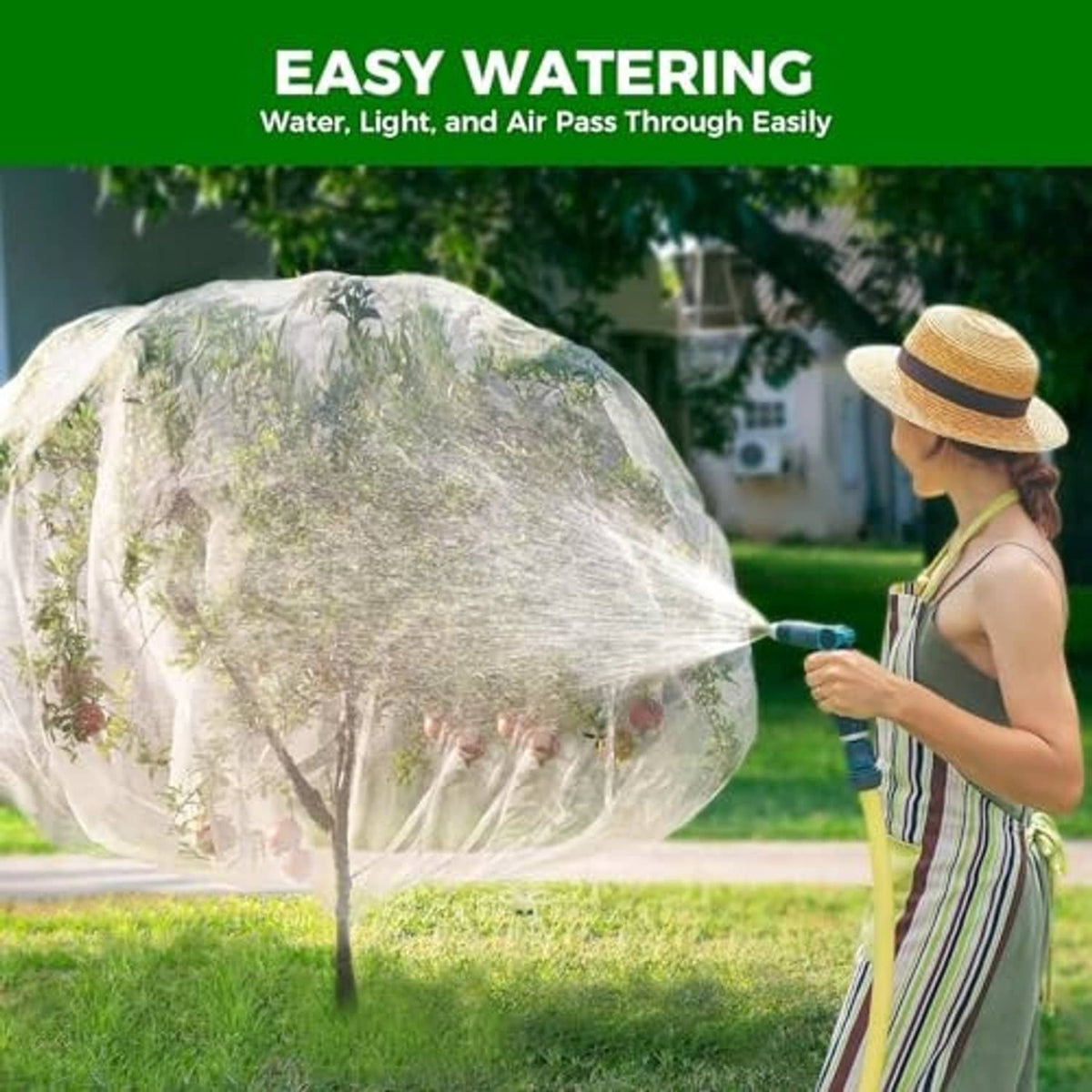 Fruit tree netting bag with zipper top, clear dome cover for watered branches