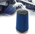 Blue pleated cone air filter replacement with black top cap for cold air intake