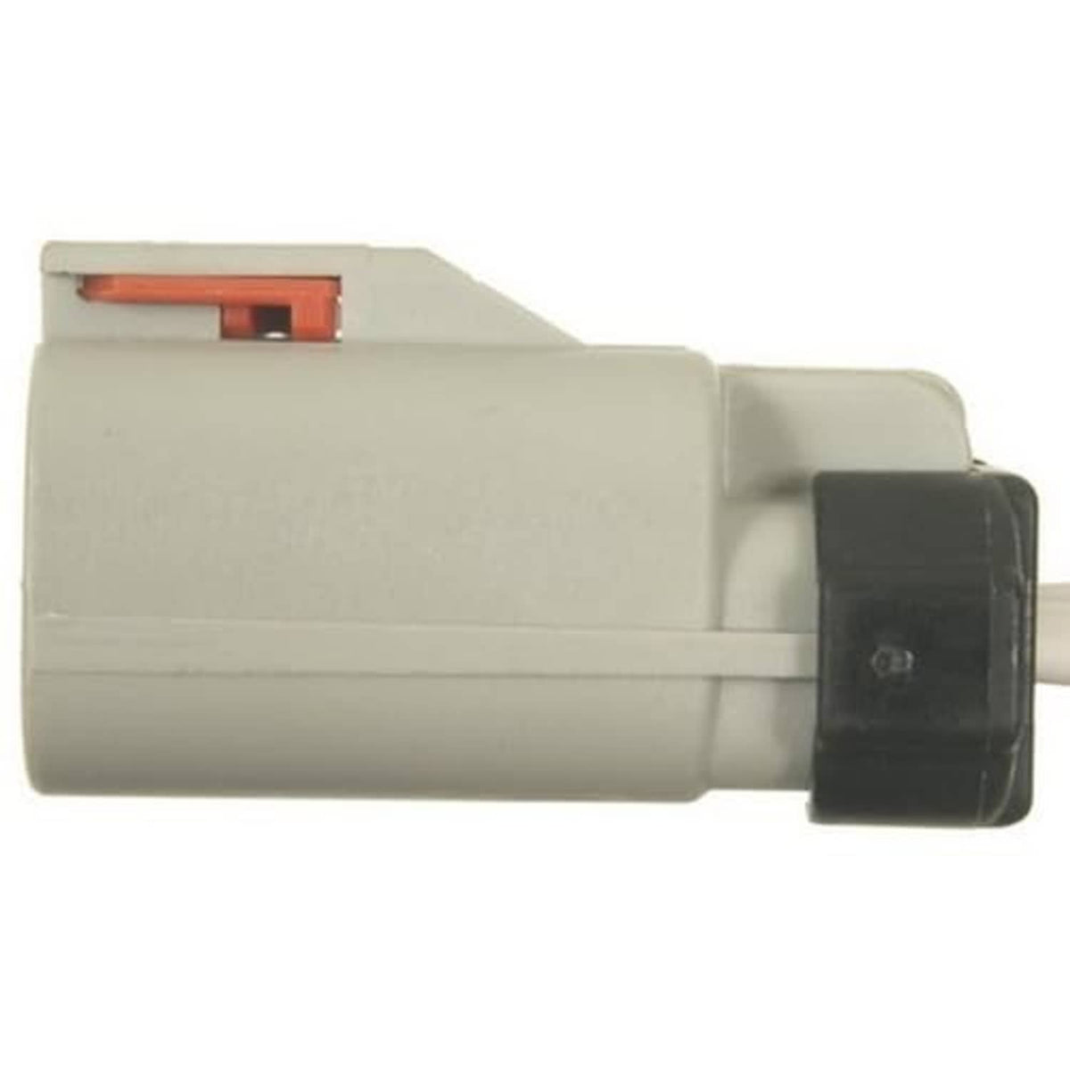 Throttle body connector pigtail side view with light gray body and black connector end