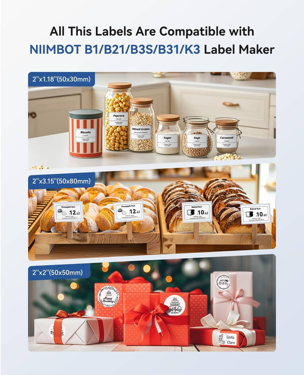 Label maker tape samples and rolls for 2-inch label widths
