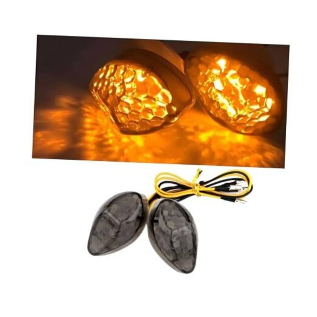 Set of amber LED motorcycle turn signals with black flush-mount housings