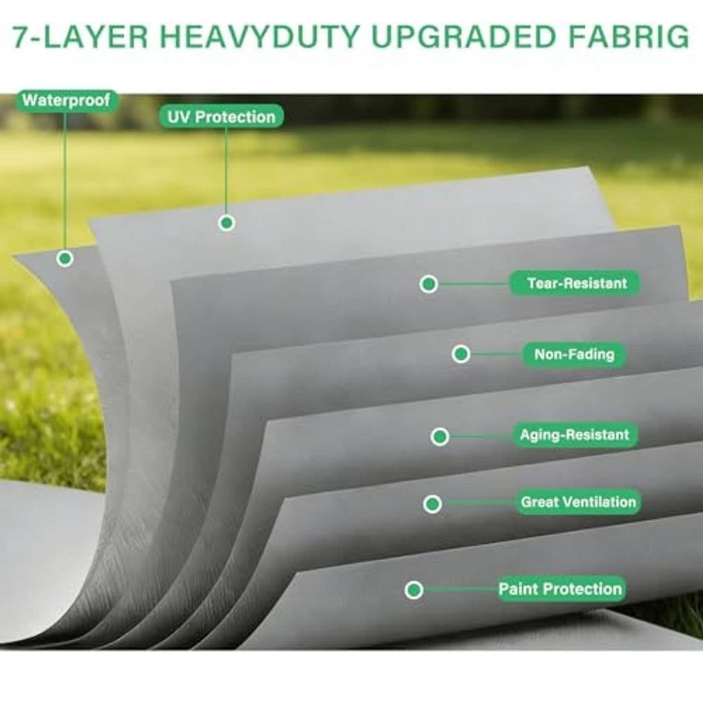 Gray multi-layer camper cover fabric with reinforced, stitched panels