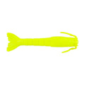 Chartreuse shrimp-shaped soft fishing bait with ribbed body and curled tail