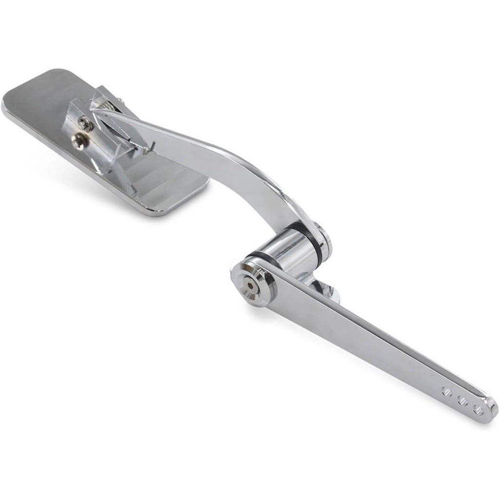 Polished aluminum throttle pedal with black ribbed foot pad and side mounting hardware