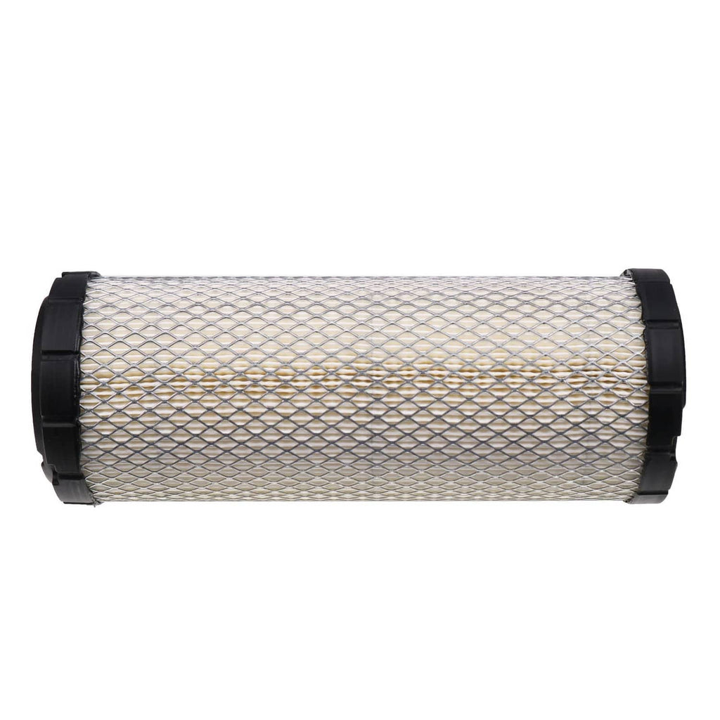 Horizontal cylindrical air filter cartridge with white mesh and black mounting rings